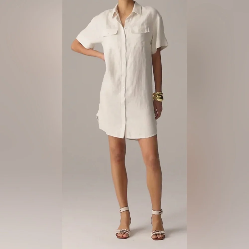 J. Crew Cream Button-Up Shirt Dress
